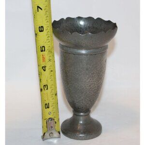 Vintage Old English Pewter Hand Hammered Decorative Vase with Scalloped Rim MCM